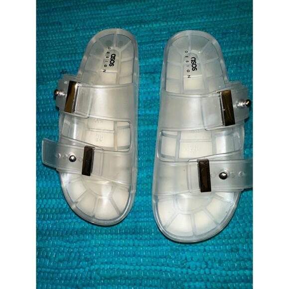ASOS CLEAR JELLY FLATFORM PLATFORM ADJUSTABLE BUCKLE SANDALS 8 - Picture 5 of 10